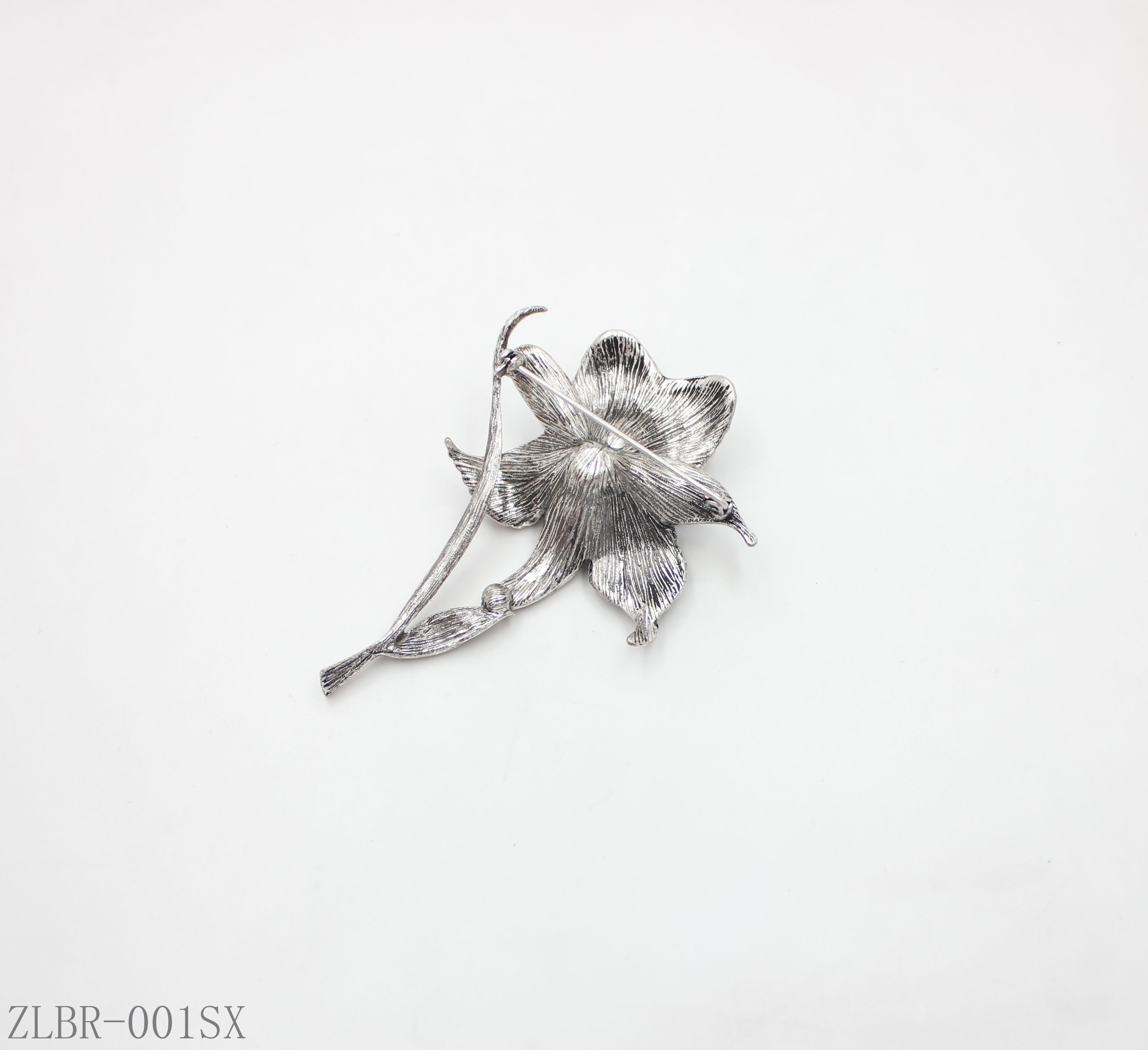 Zara Style Antique Silver Full‑Paved Crystal Lily Statement Brooch | Factory Direct Wholesale