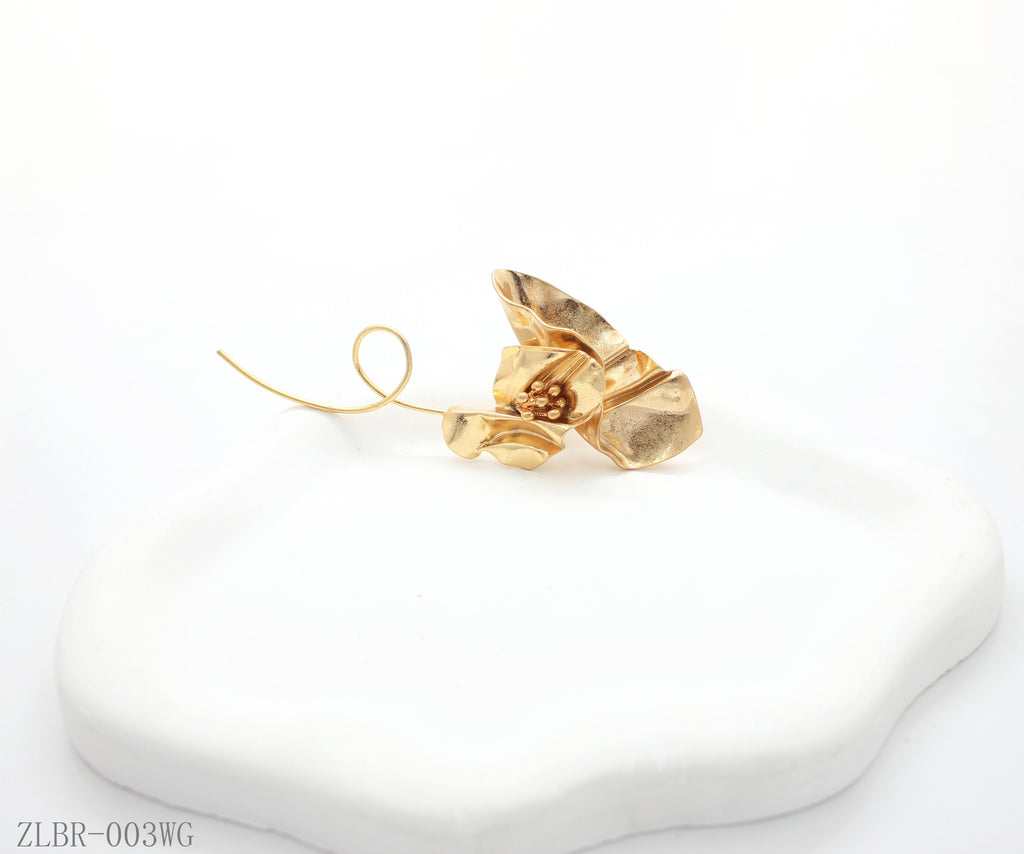 Matte Gold Sculptural Wavy Petal Abstract Flower Statement Brooch | Factory Direct Wholesale