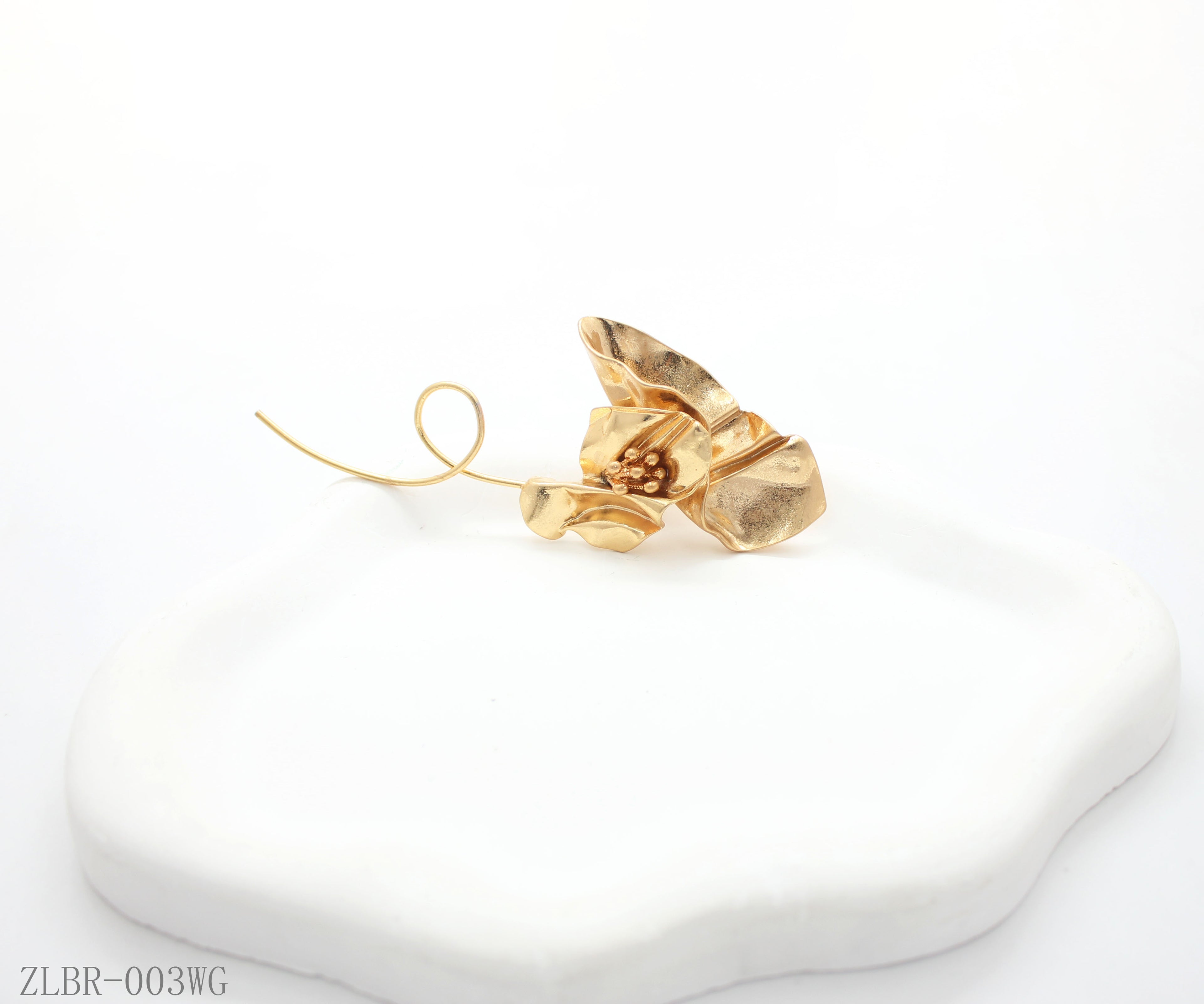 Matte Gold Sculptural Wavy Petal Abstract Flower Statement Brooch | Factory Direct Wholesale