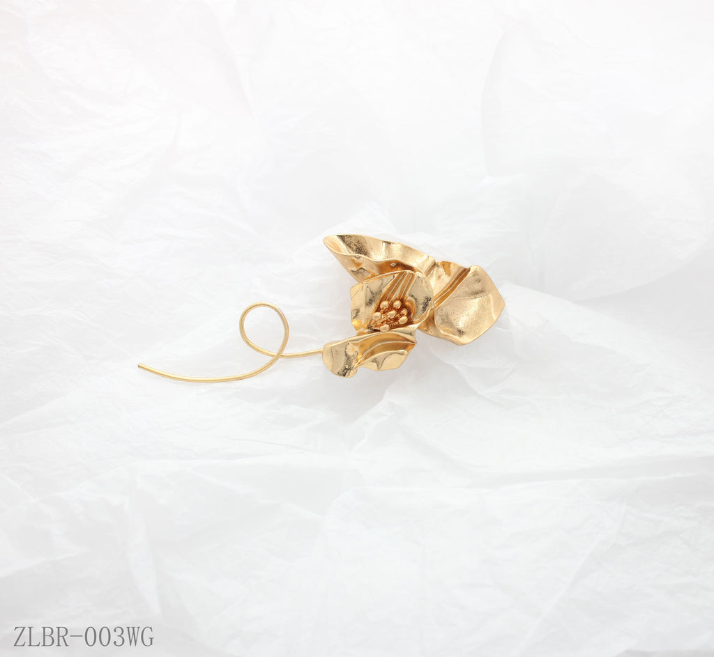 Matte Gold Sculptural Wavy Petal Abstract Flower Statement Brooch | Factory Direct Wholesale