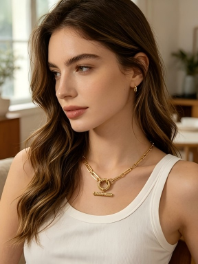 Equal‑Size Paperclip Chain Central Twisted‑Rope Textured OT‑Clasp Stainless Steel Minimalist Necklace | Factory Direct Wholesale