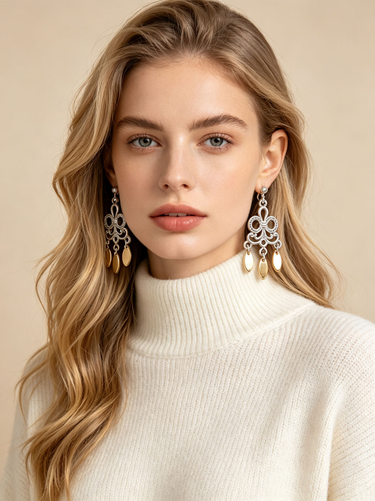 White & Gold Two-Tone Earrings
